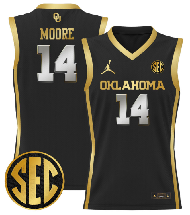 Jalon Moore Jersey #14 Oklahoma Sooners 2024 Lightweight Basketball Black Gold