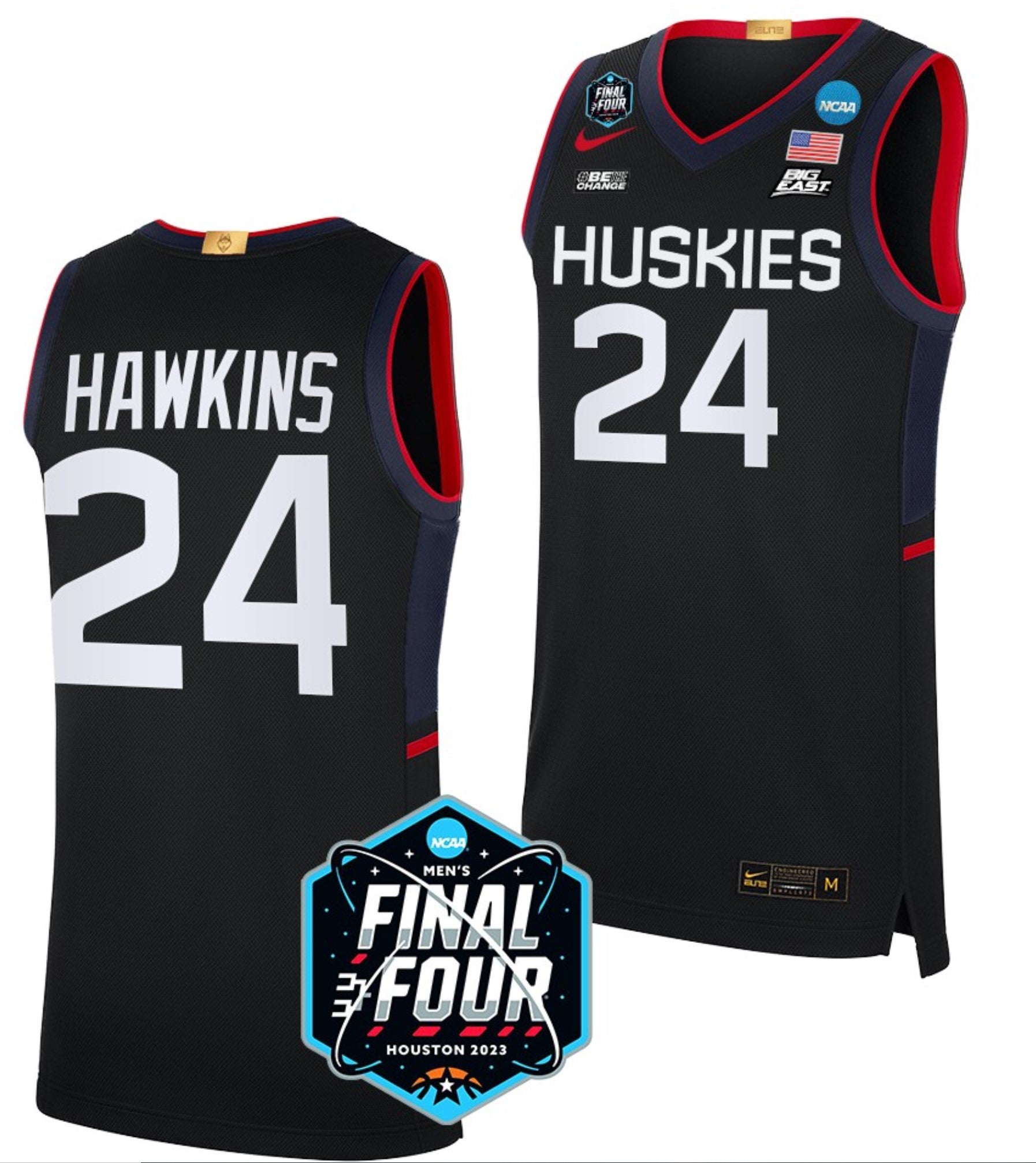 Jordan Hawkins Jersey UConn Huskies College Basketball 2023 NCAA Final Four Black #24