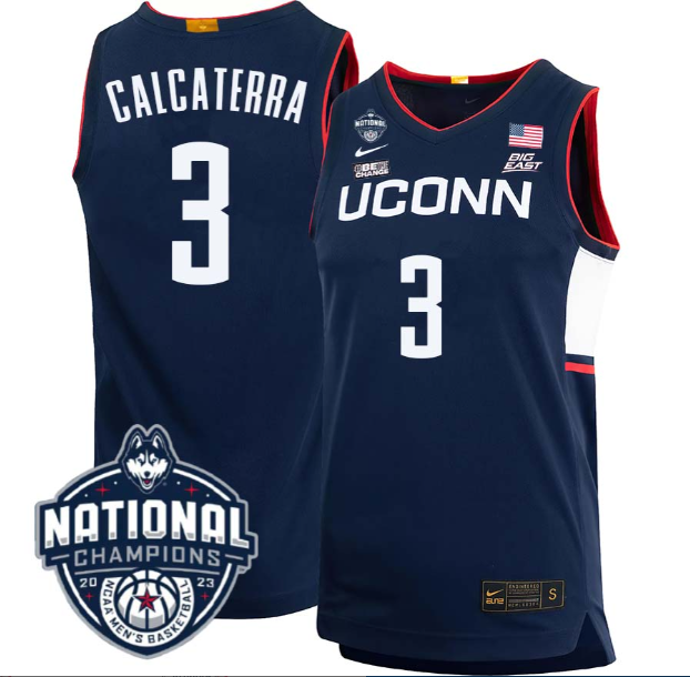 Joey Calcaterra Jersey #3 UConn Huskies 2023 National Champions College Basketball