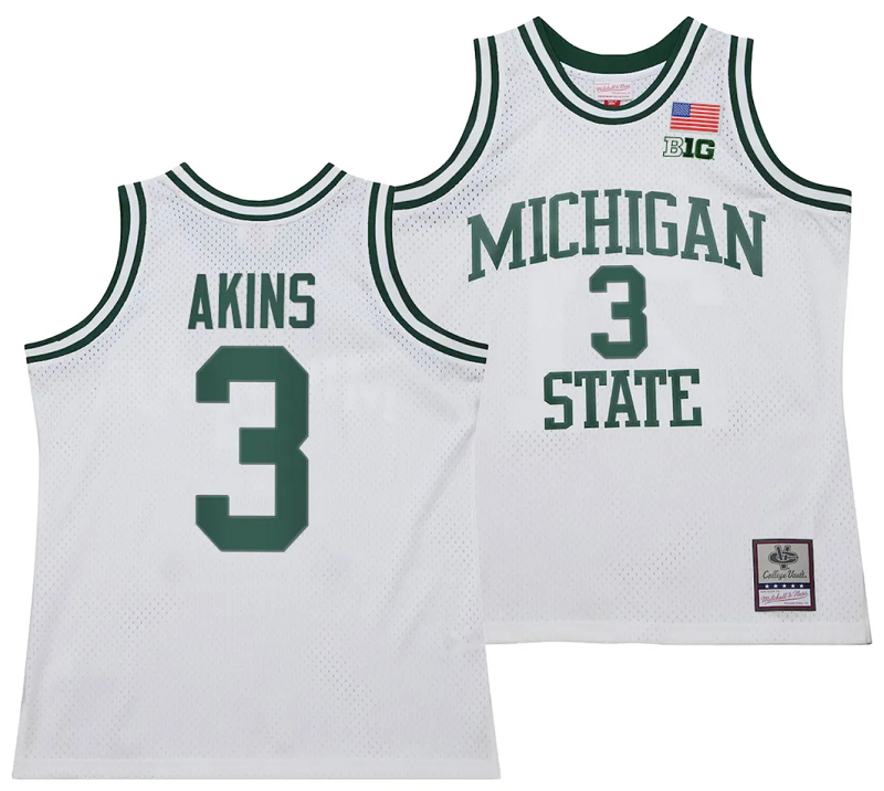 Jaden Akins Jersey #3 Michigan State Spartans 125th Basketball Anniversary 1990 Throwback White