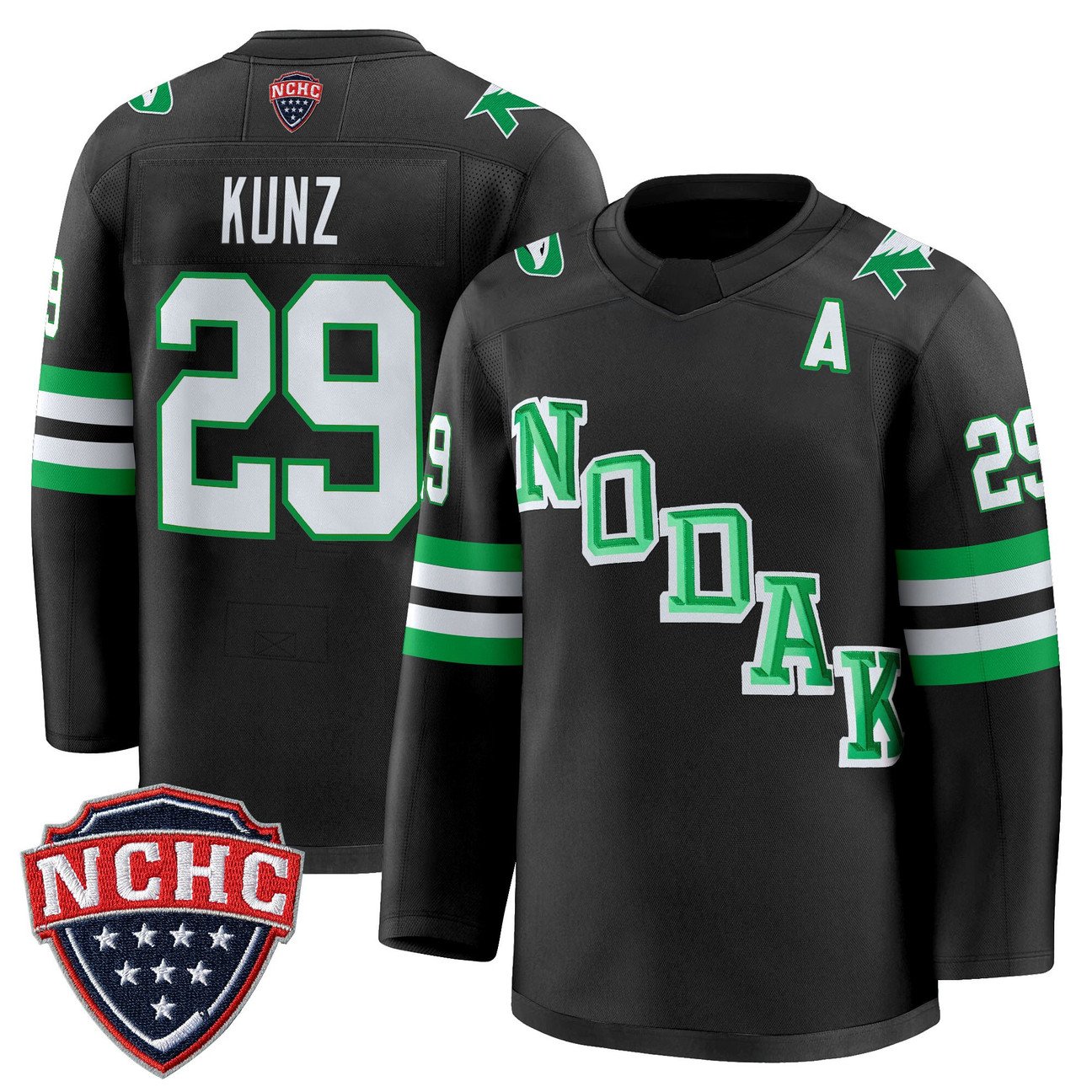 Jackson Kunz Jersey #29 North Dakota Fighting Hawks 2025-26 Stitched Black