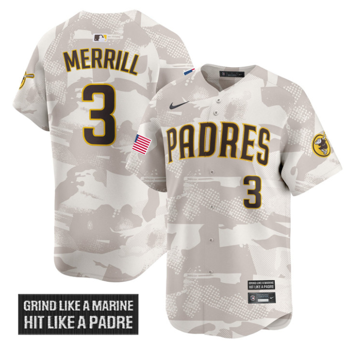 Jackson Merrill Jersey #3 San Diego Padres 2025 Armed Forces Day Vapor Stitched