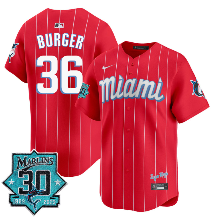 Jake Burger Jersey #36 Miami Marlins 30 Seasons Anniversary Patch Vapor Limited Stitched