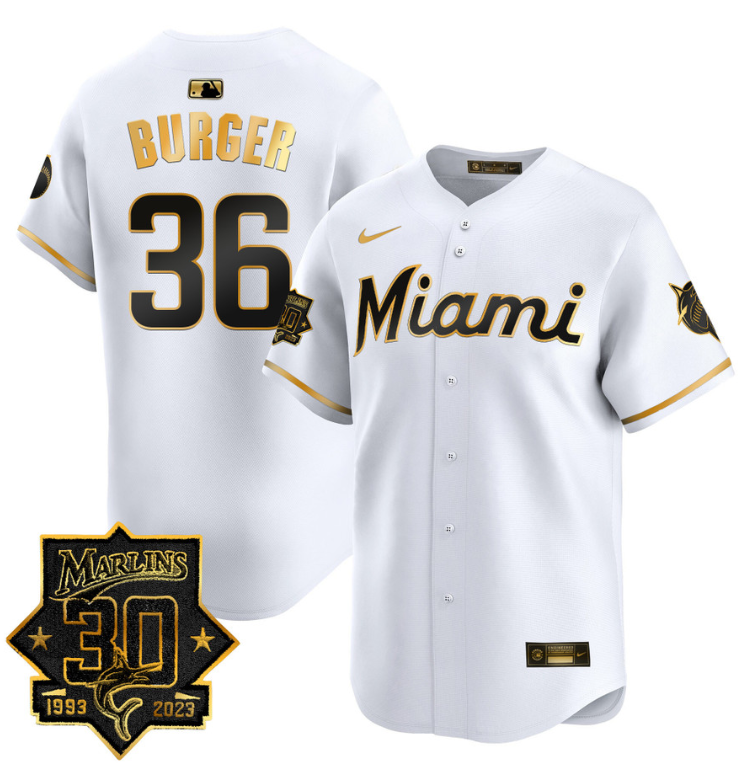 Jake Burger Jersey #36 Miami Marlins 30 Seasons Anniversary Patch Vapor Limited Stitched