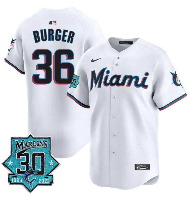 Jake Burger Jersey #36 Miami Marlins 30 Seasons Anniversary Patch Vapor Limited Stitched