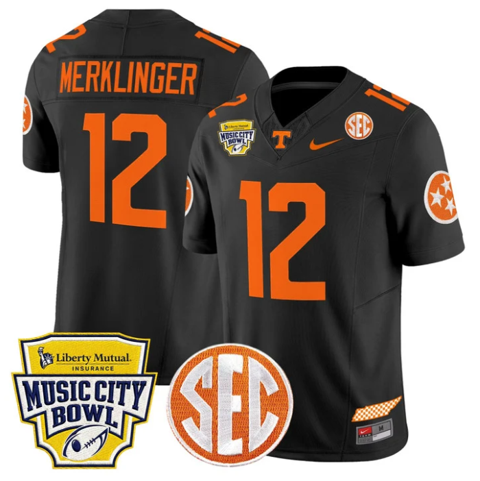 Jake Merklinger Jersey #12 Tennessee Vols 2025 Music City Bowl Stitched