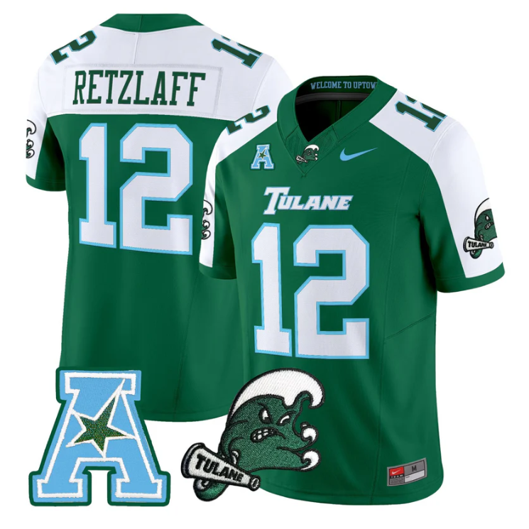 Jake Retzlaff Jersey #12 Tulane Green Wave 2025 Vapor Limited Stitched