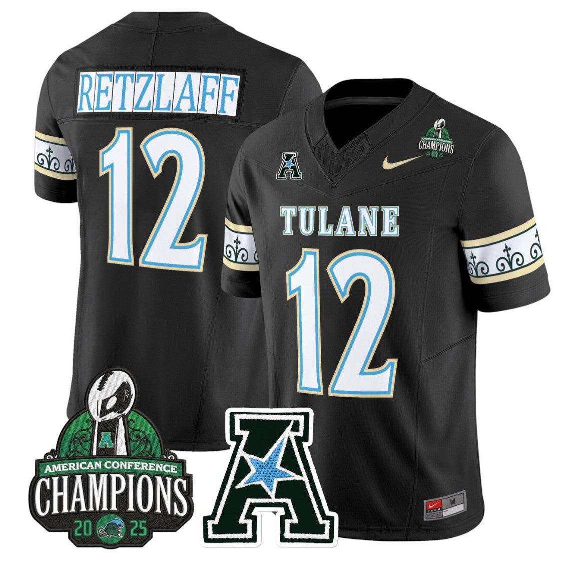 Jake Retzlaff Jersey #12 Tulane Green Wave City Edition 2025 AAC Champions