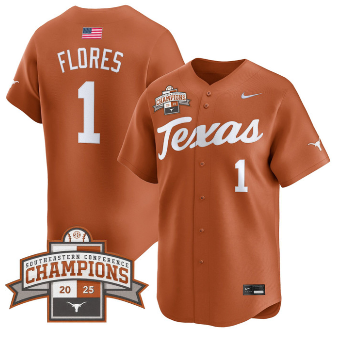 Jalin Flores Jersey #1 Texas Longhorns 2025 Southeastern Champions Vapor Stitched Texas