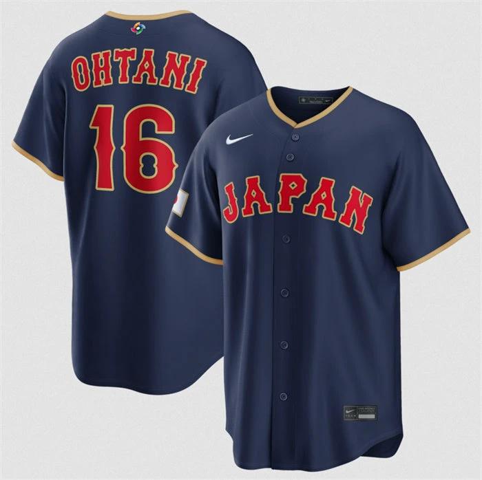 Japan Baseball #16 Shohei Ohtani Jersey Navy 2026 World Baseball Classic Road Stadium Stitched