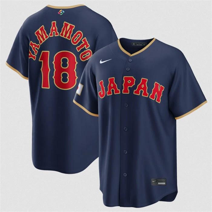 Japan Baseball #18 Yoshinobu Yamamoto Jersey Navy 2026 World Baseball Classic Road Stadium Stitched