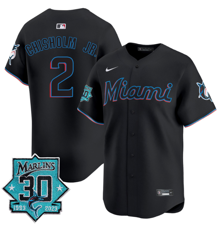 Jazz Chisholm Jr Jersey #2 Miami Marlins 30 Seasons Anniversary Patch Limited Stitched