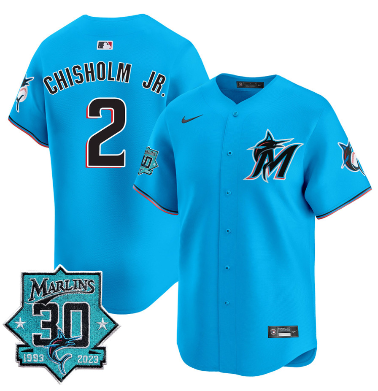 Jazz Chisholm Jr Jersey #2 Miami Marlins 30 Seasons Anniversary Patch Limited Stitched