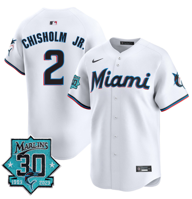 Jazz Chisholm Jr Jersey #2 Miami Marlins 30 Seasons Anniversary Patch Limited Stitched