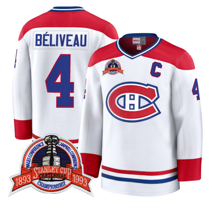 Jean Béliveau Jersey #4 Montreal Canadiens Timeless Premium Stitched 1992