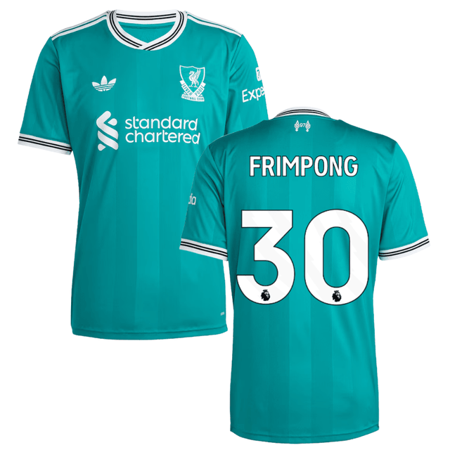 Jeremie Frimpong 30 Liverpool 2025-26 Third Match Jersey – Aqua