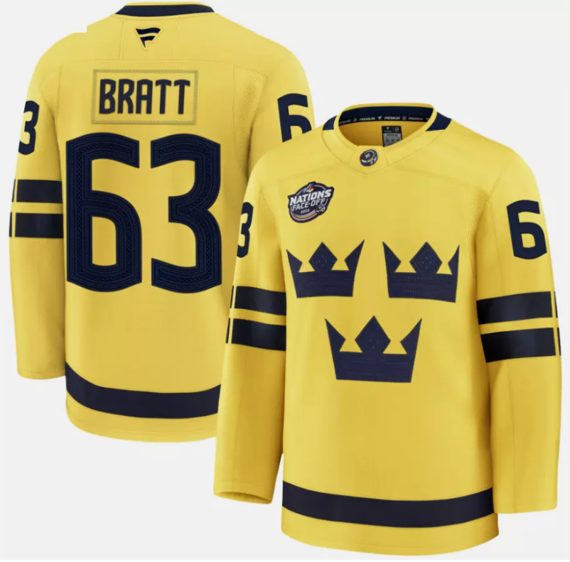 Jesper Bratt Jersey #63 Sweden Yellow 2025 4 Nations Face-Off Stitched