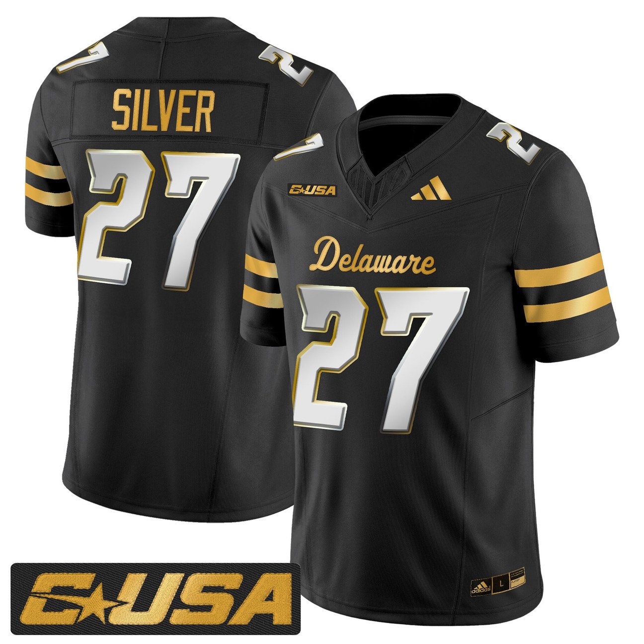 Jo Silver Jersey #27 Delaware Blue Hens 2025 Gold Vapor Stitched