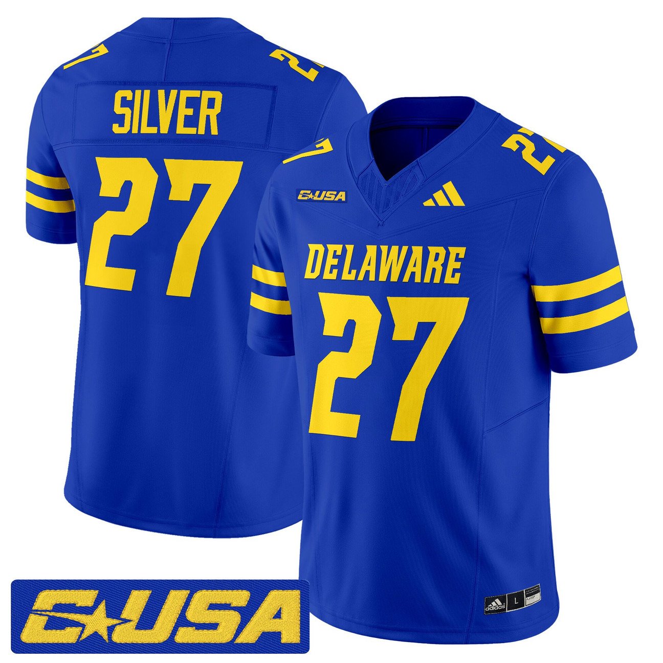 Jo Silver Jersey #27 Delaware Blue Hens 2025 Vapor Limited Stitched