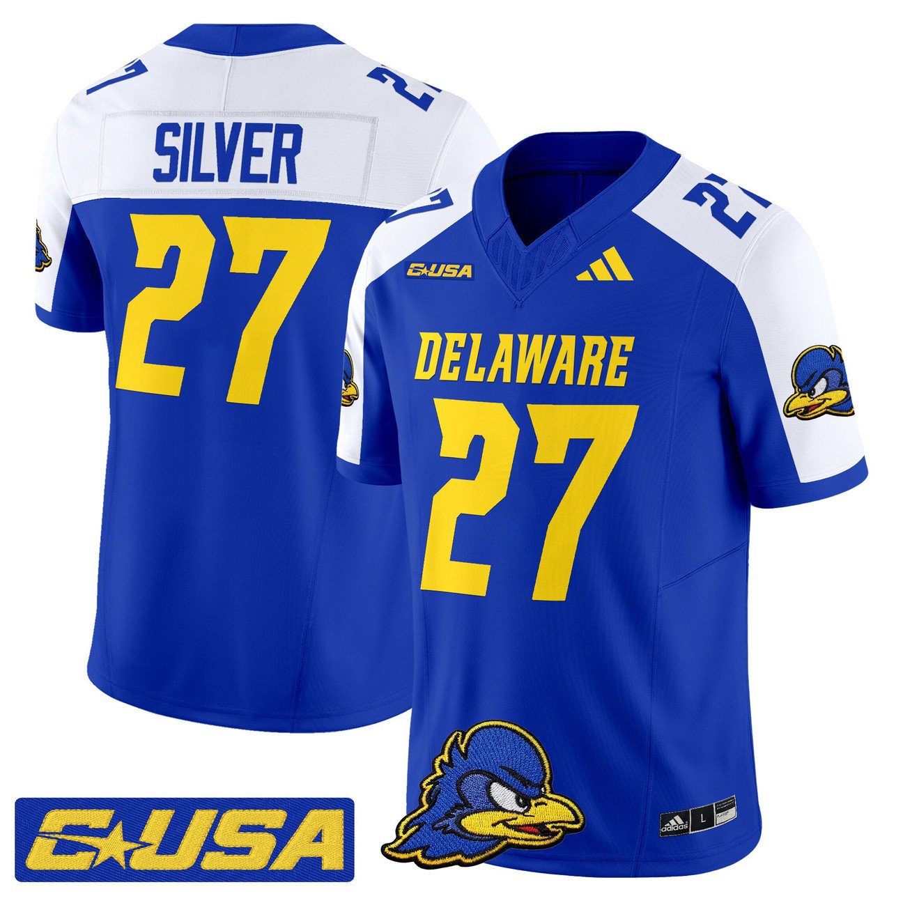 Jo Silver Jersey #27 Delaware Blue Hens 2025 Vapor Limited Stitched