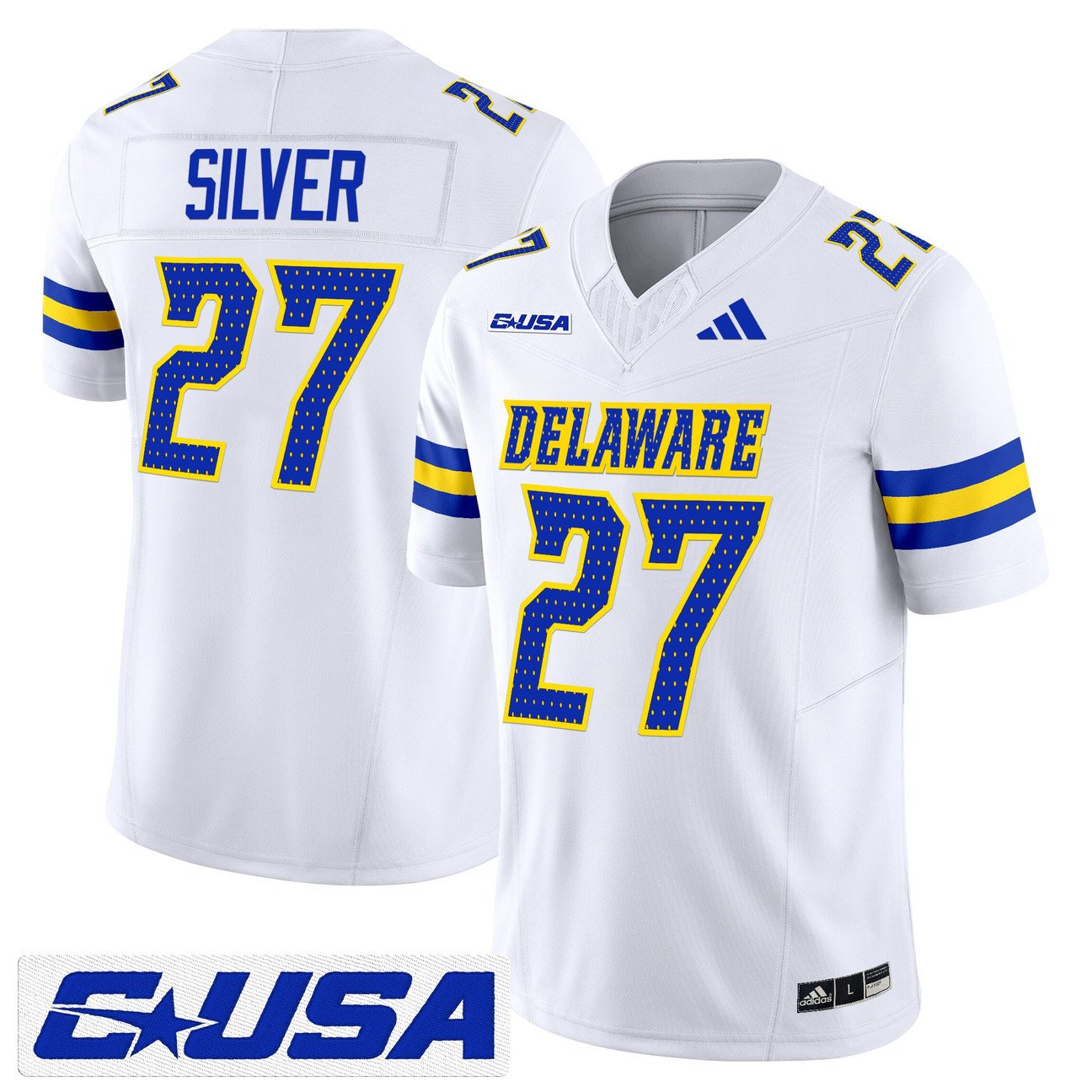 Jo Silver Jersey #27 Delaware Blue Hens 2025 Vapor Limited Stitched