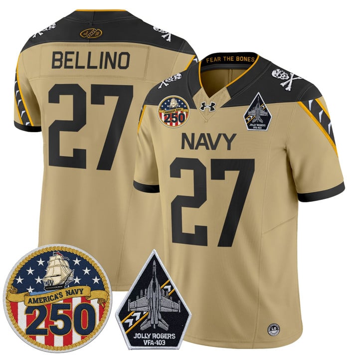 Joe Bellino Jersey #27 Navy Midshipmen Jolly Rogers 250th Patch Stitched