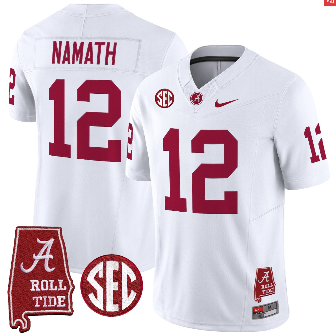 Joe Namath Jersey #12 Alabama Crimson Throwback Alabama Map Stitched