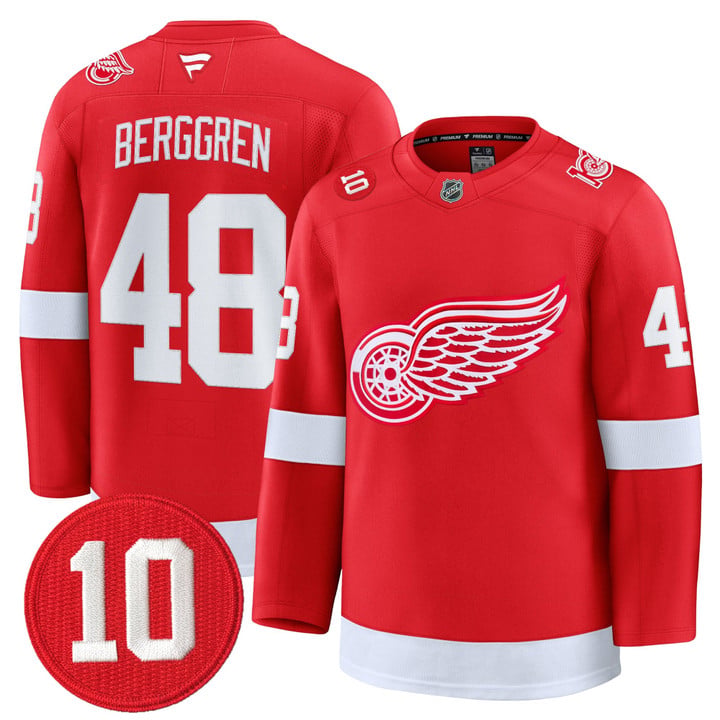 Jonatan Berggren Jersey #48 Red Wings #10 Alex Delvecchio Honoring