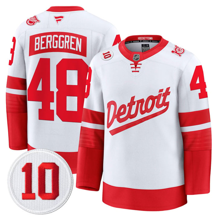 Jonatan Berggren Jersey #48 Red Wings #10 Alex Delvecchio Honoring