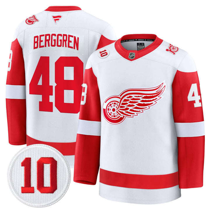 Jonatan Berggren Jersey #48 Red Wings #10 Alex Delvecchio Honoring