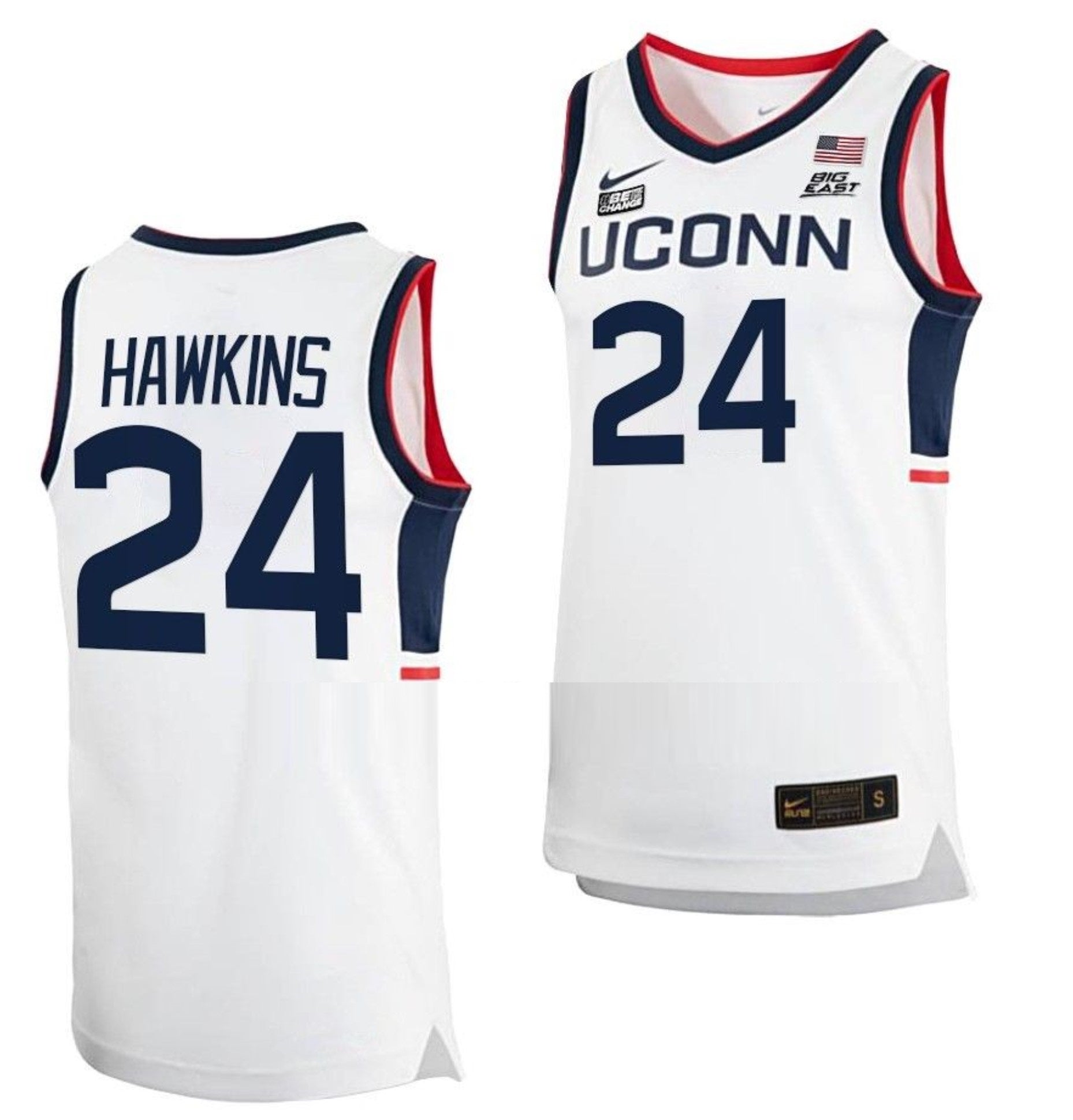 Jordan Hawkins Jersey UConn Huskies College Basketball White Replica #24