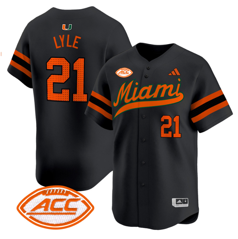 Jordan Lyle Jersey #21 Miami Hurricanes 2024 Baseball Stitched