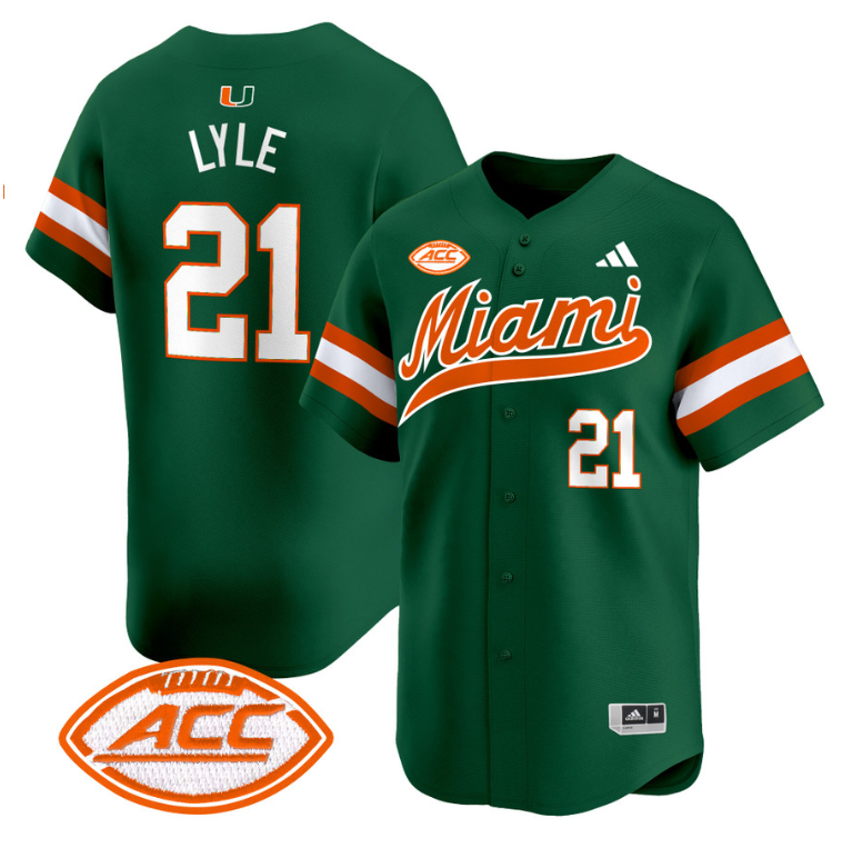 Jordan Lyle Jersey #21 Miami Hurricanes 2024 Baseball Stitched