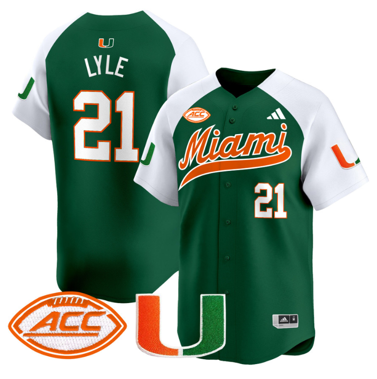 Jordan Lyle Jersey #21 Miami Hurricanes 2024 Baseball Stitched