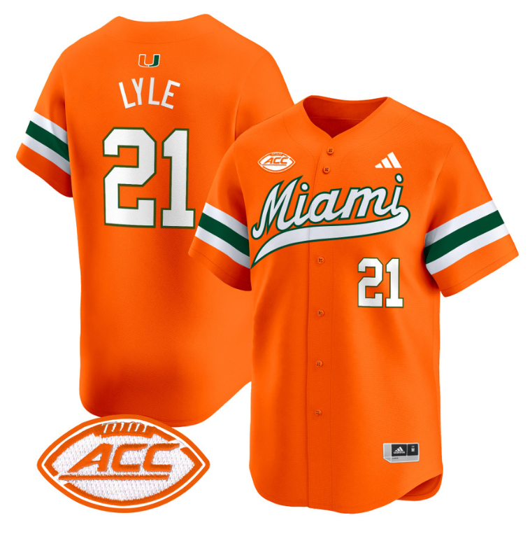 Jordan Lyle Jersey #21 Miami Hurricanes 2024 Baseball Stitched