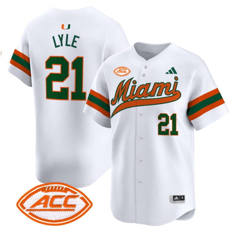Jordan Lyle Jersey #21 Miami Hurricanes 2024 Baseball Stitched