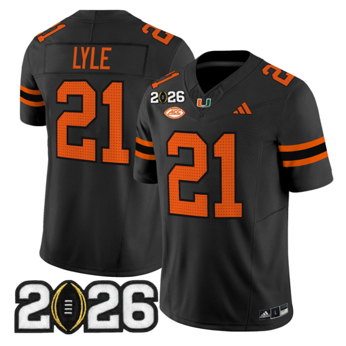Jordan Lyle Jersey #21 Miami Hurricanes 2026 CFP Final Stitched Black