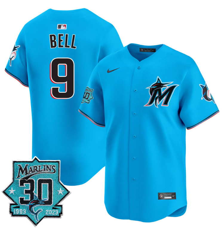 Josh Bell Jersey #9 Miami Marlins 30 Seasons Anniversary Patch Limited Stitched