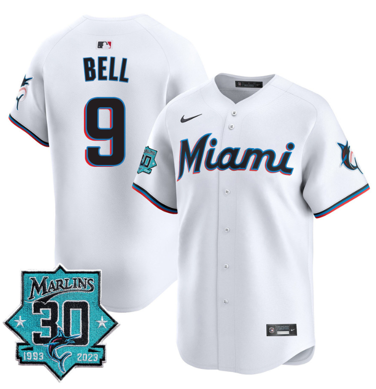 Josh Bell Jersey #9 Miami Marlins 30 Seasons Anniversary Patch Limited Stitched