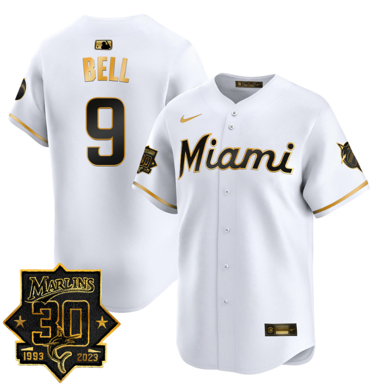 Josh Bell Jersey #9 Miami Marlins 30 Seasons Anniversary Patch Limited Stitched
