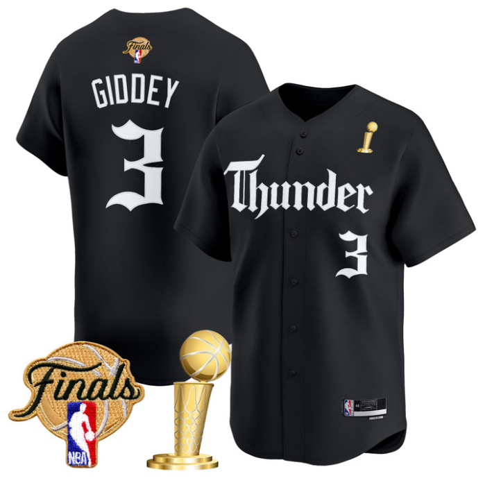 Josh Giddey Jersey #3 Oklahoma City Thunder Gothic Storm 2025 Champions