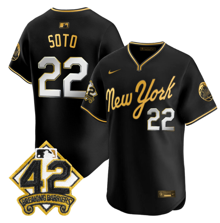 Juan Soto Jersey #22 New York Mets 2025 Jackie Robinson Patch Road Alternate Stitched