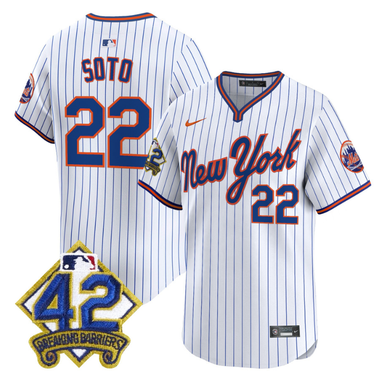 Juan Soto Jersey #22 New York Mets 2025 Jackie Robinson Patch Road Alternate Stitched