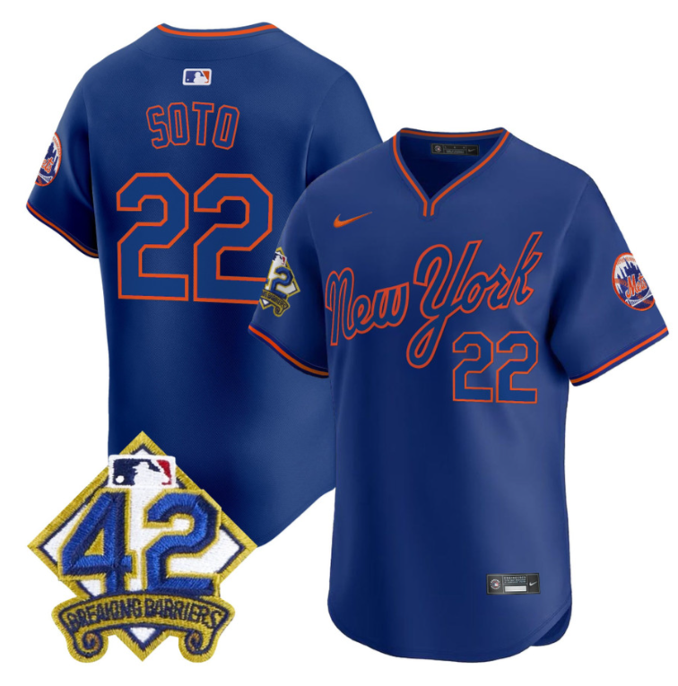 Juan Soto Jersey #22 New York Mets 2025 Jackie Robinson Patch Road Alternate Stitched