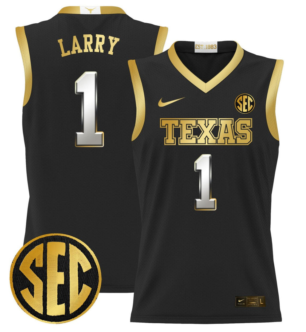 Julian Larry Jersey #1 Texas Longhorns 2024 Lightweight Basketball Black Gold