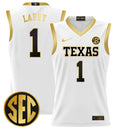 Julian Larry Jersey #1 Texas Longhorns 2024 Lightweight Basketball White Gold
