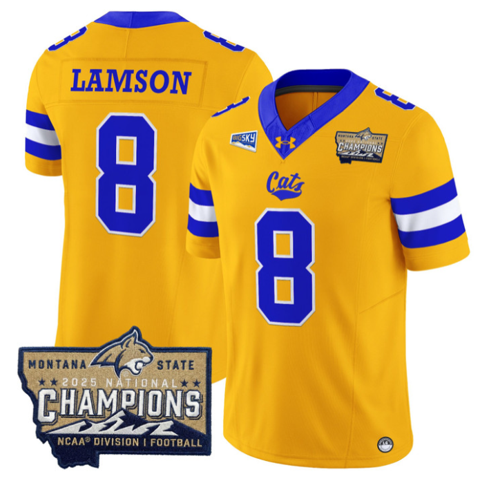 Justin Lamson Jersey #8 Montana State Bobcats 2025 National Champions Gold