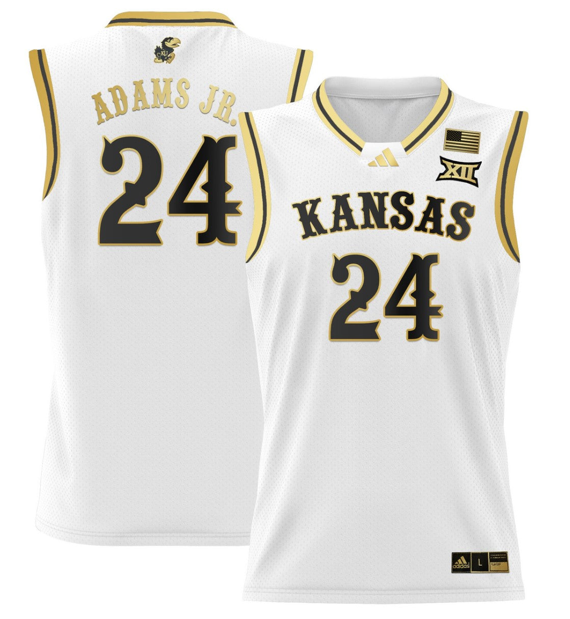 KJ Adams Jr Jersey #24 Kansas Jayhawks 2024 Lightweight Basketball White Gold