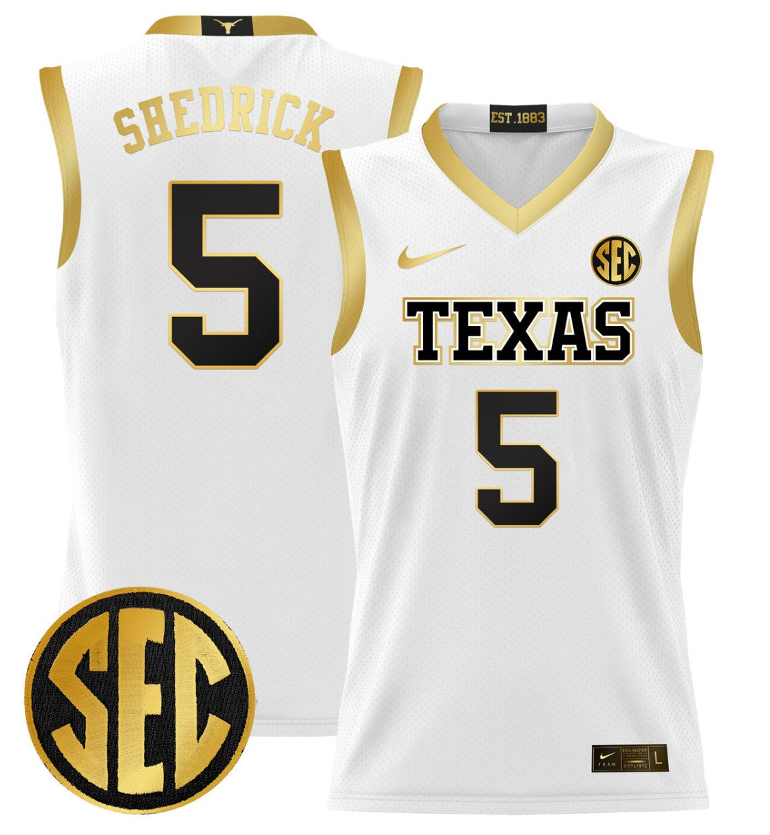 Kadin Shedrick Jersey #5 Texas Longhorns 2024 Lightweight Basketball White Gold