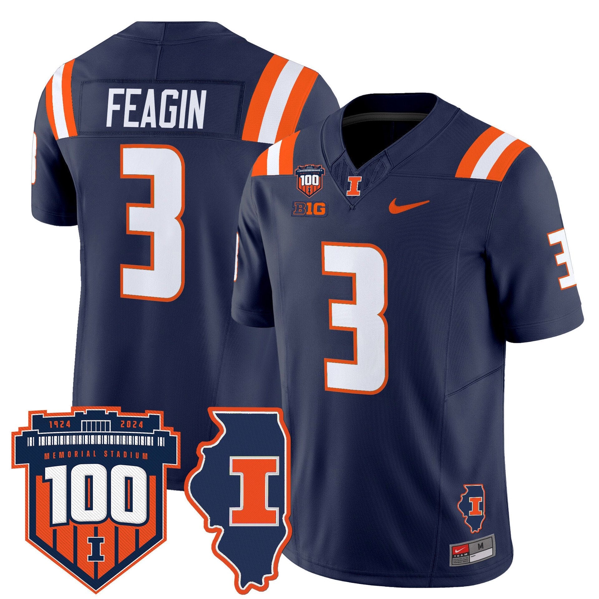 Kaden Feagin Jersey #3 Illinois Fighting 100th Memorial Stadium